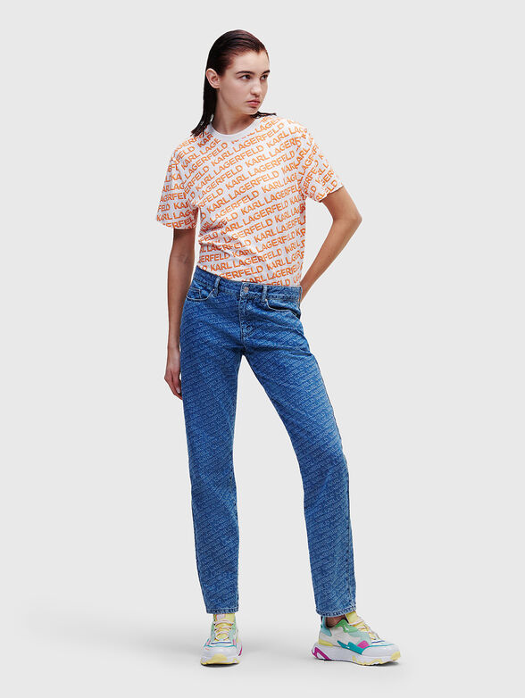 Blue jeans with monogram logo print - 1