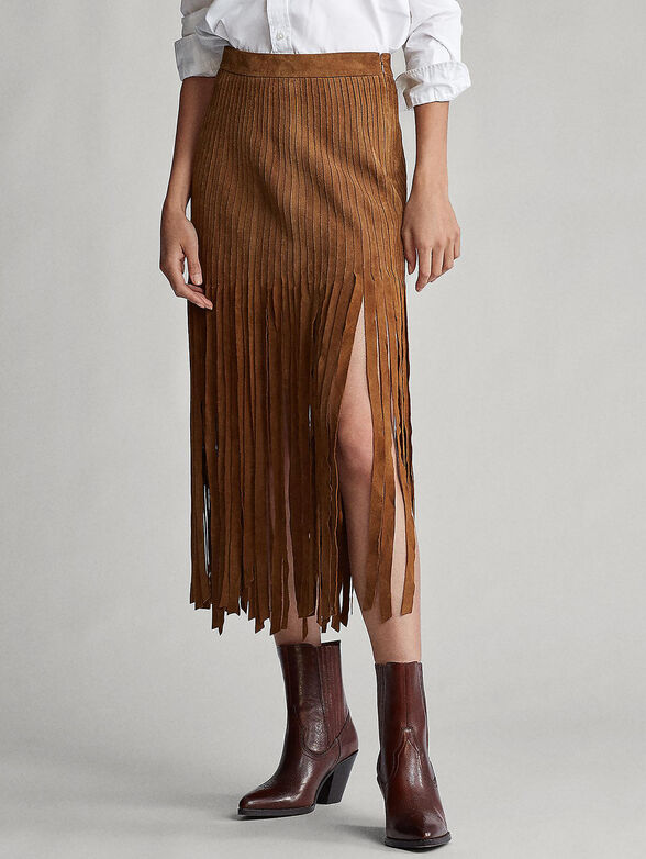 Fringe-trim suede skirt - 1
