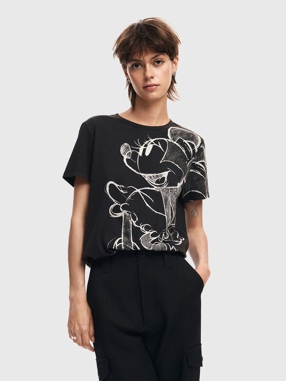 Black T-shirt with contrasting print - 1