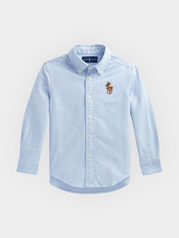 Blue cotton shirt with colored logo - 1