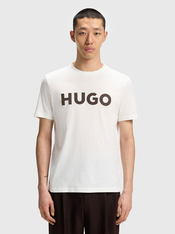 Памучна тениска с лого принт - 1