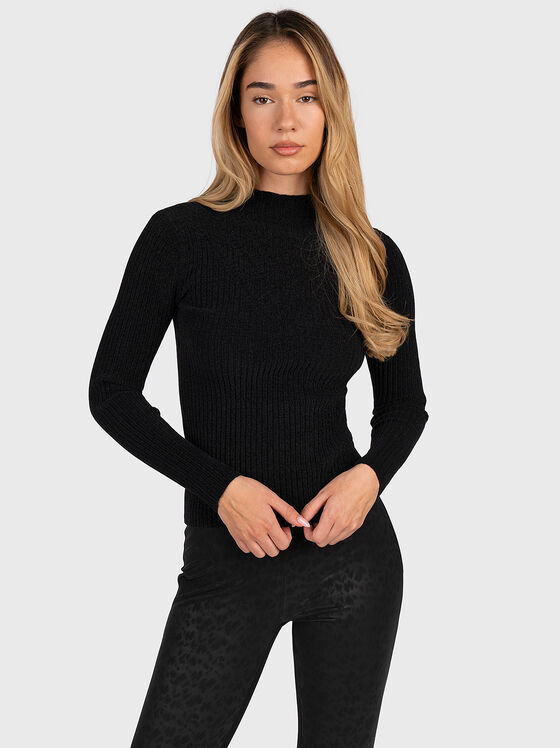 Черен пуловер RITA с лого акцент - 1