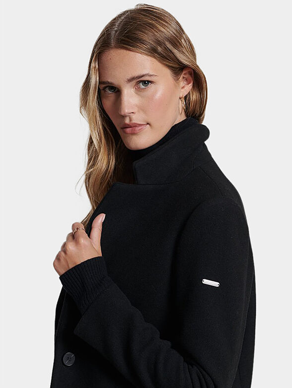 Long wool blend coat with logo detail - 4