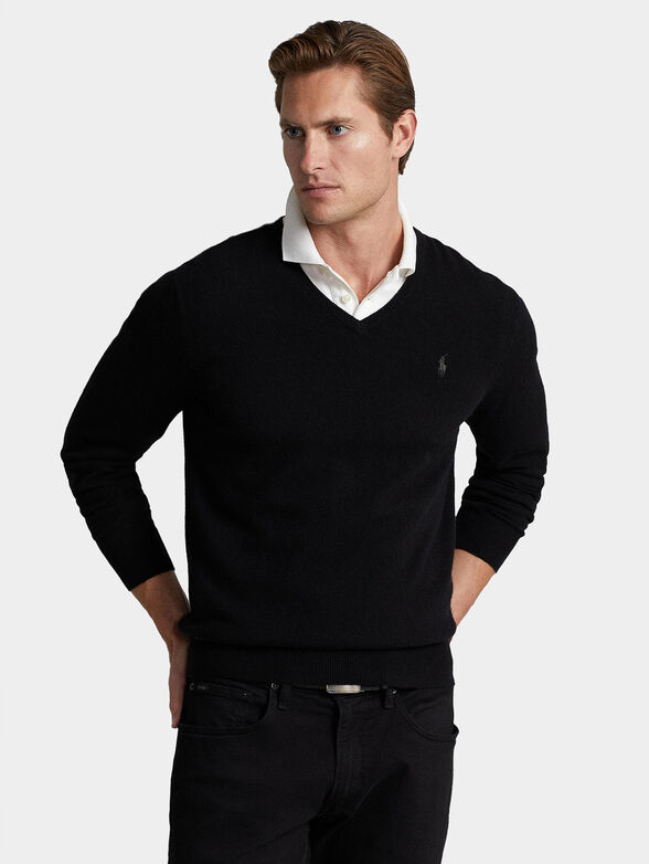 Black wool V-neck sweater - 1