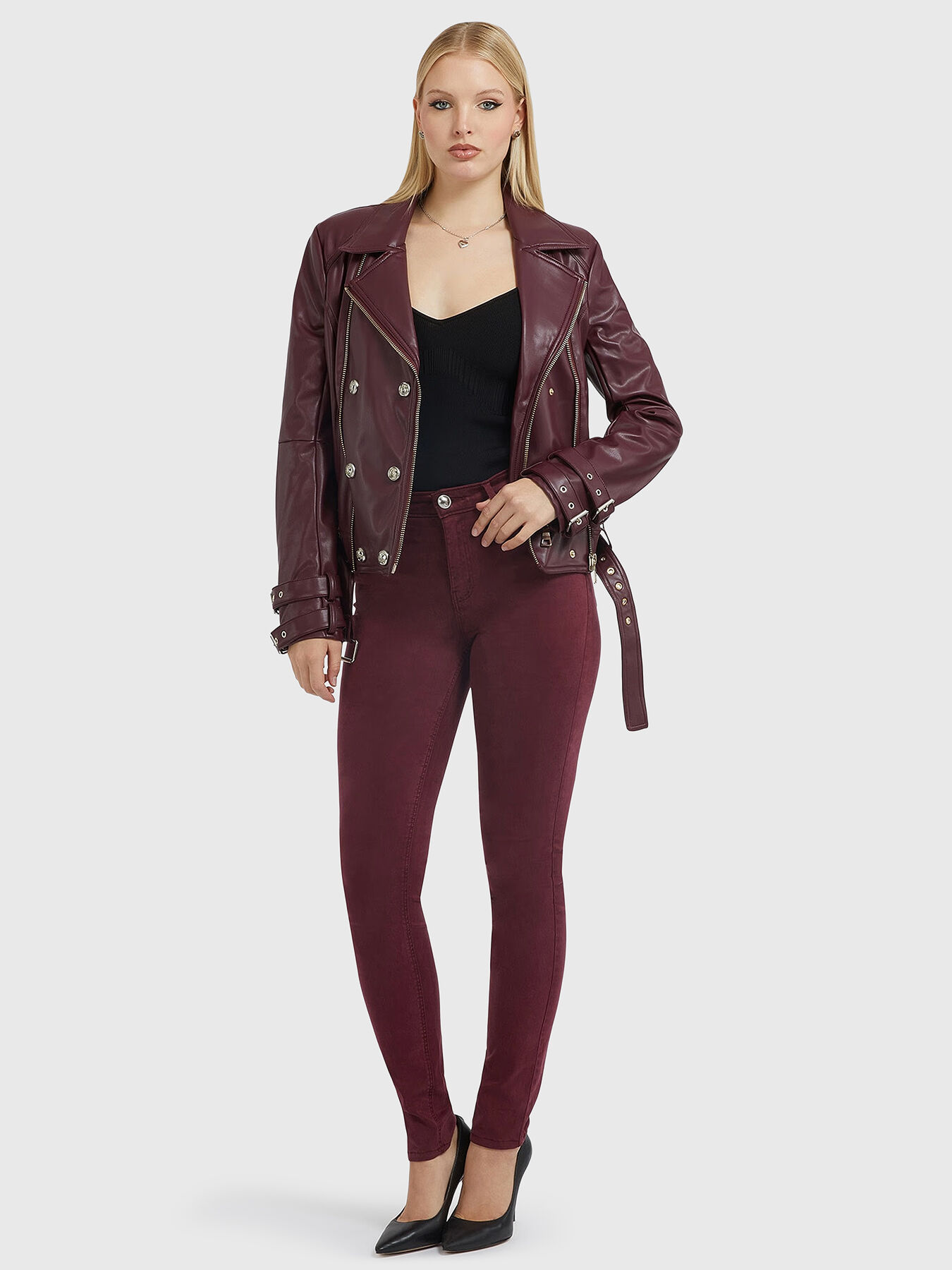 Guess burgundy leather jacket shop