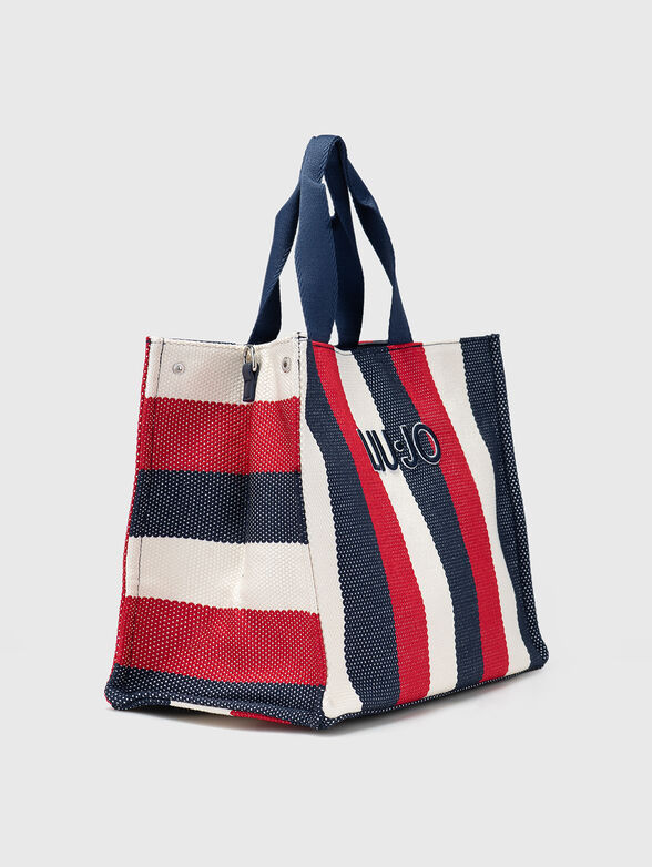 Striped bag with embroidered logo and long handle - 4