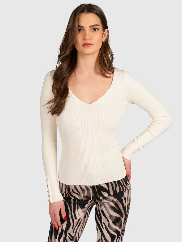 LENA sweater with V-neck and accent sleeves - 1