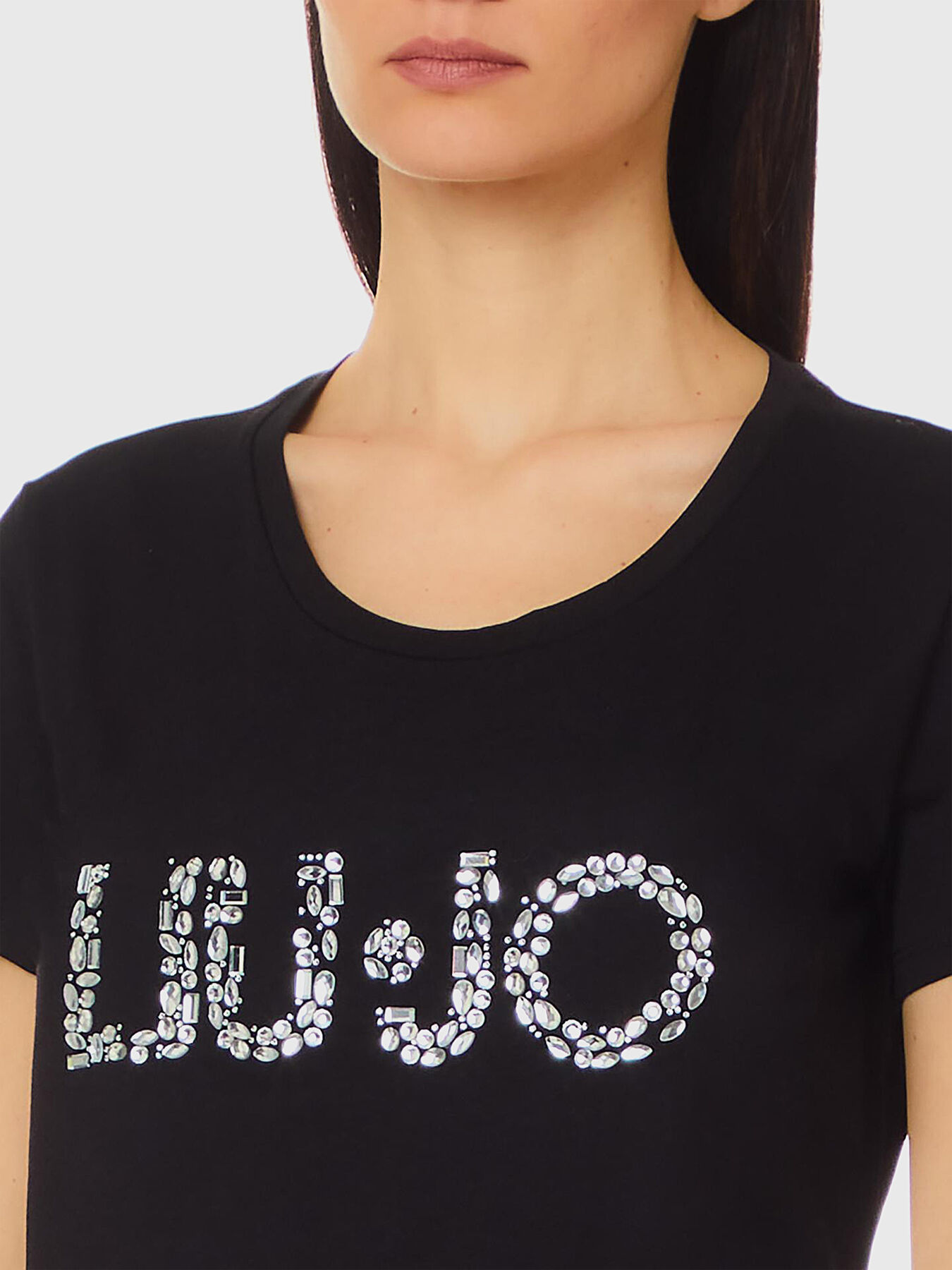 Black glitter logo t-shirt brand LIU JO — Globalbrandsstore