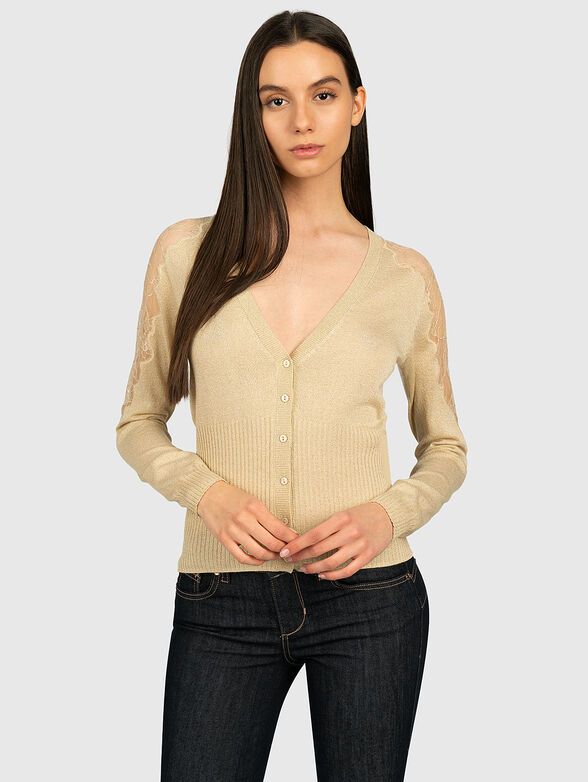 Gold-colored cardigan with lace inserts - 1