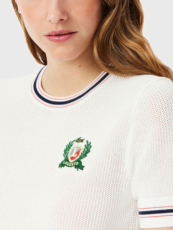 Cotton blouse with oval neckline and logo - 3