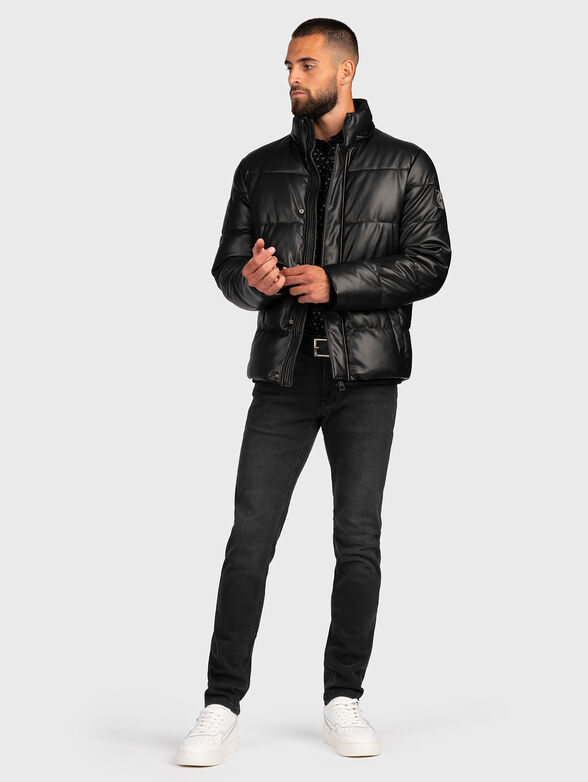 Padded black eco leather jacket - 2