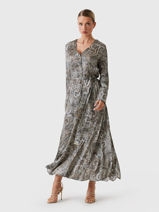 BRITNEY long sleeve maxi dress with accent print