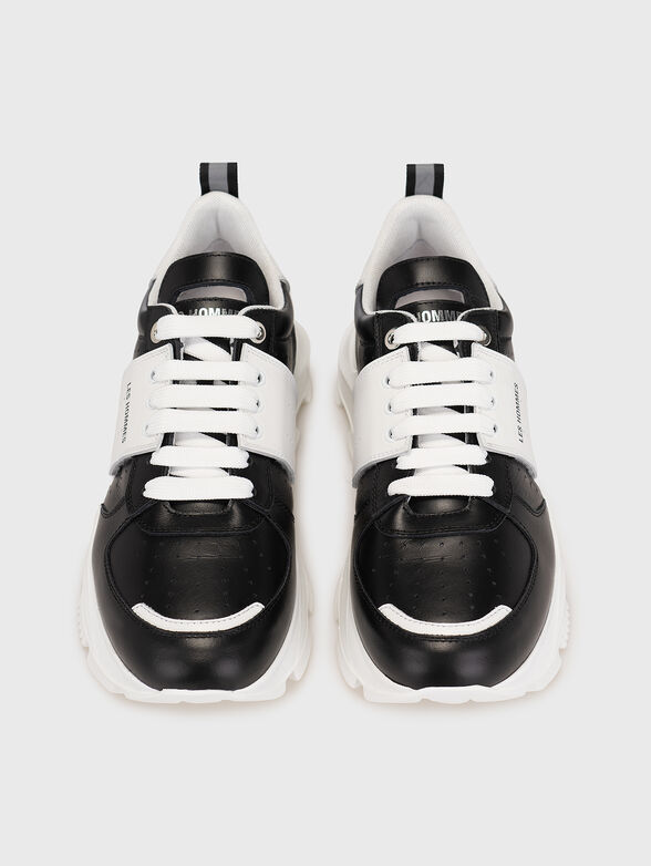 Black leather sneakers with contrast sole - 6