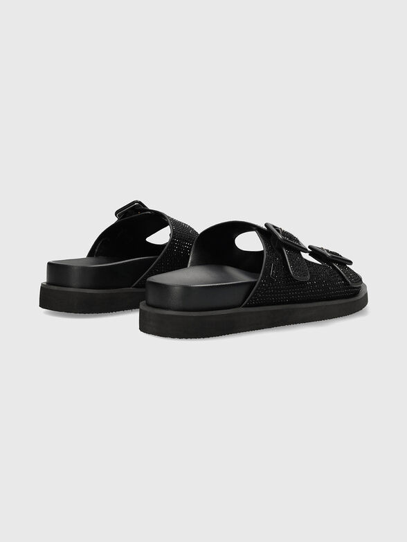 Crystal embellished slippers in black  - 4
