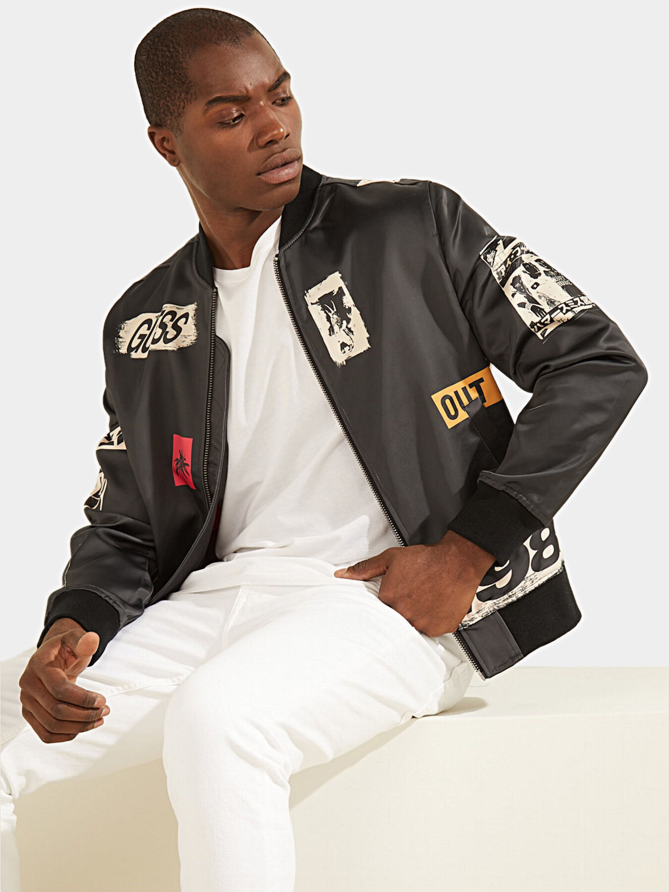 Printed bomber jacket brand GUESS — Globalbrandsstore.com/en
