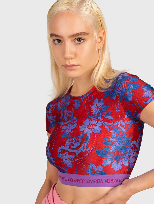 Top with floral print and logo strap - 4