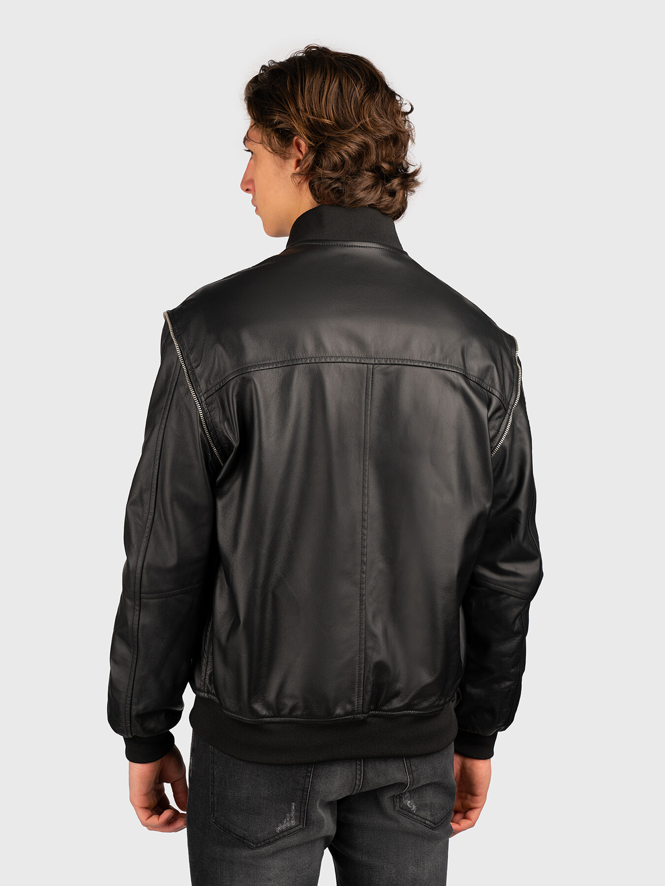 Leather jacket with accent zips brand LES HOMMES