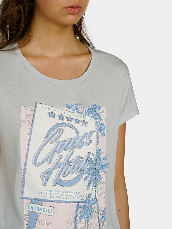 GLAMOUR Grey t-shirt with print and beads - 2