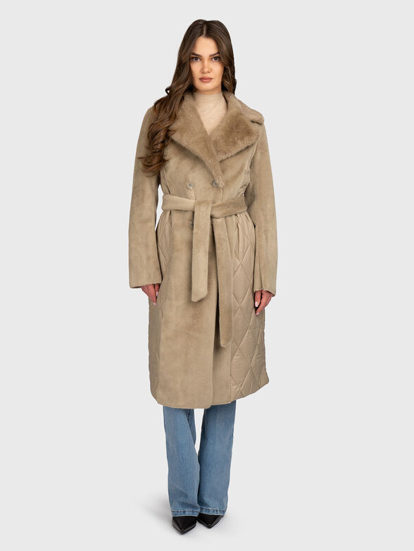 Quilted effect coat with belt - 1