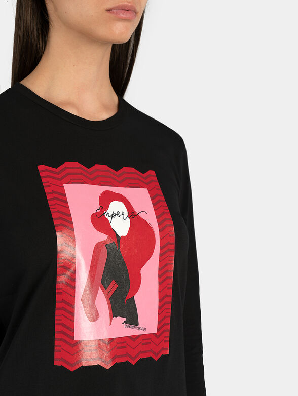 Black cotton blouse with colorful print - 2