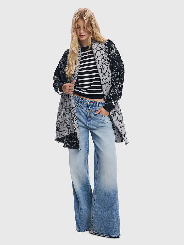 Cotton blend scarf with floral motifs - 2