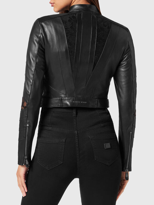 Leather jacket with lace accents - 3