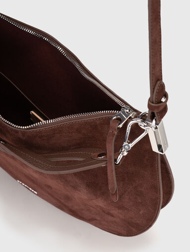 Suede bag with logo in brown - 5