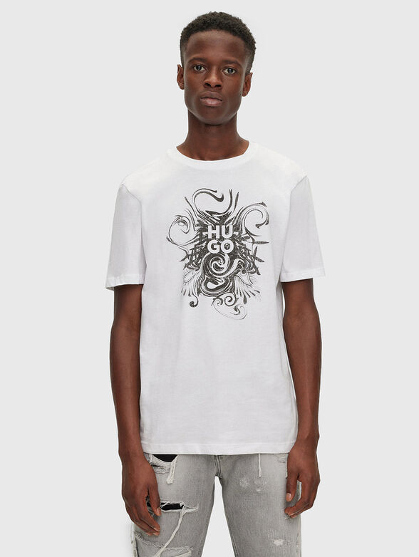 Cotton T-shirt with art print and logo - 1
