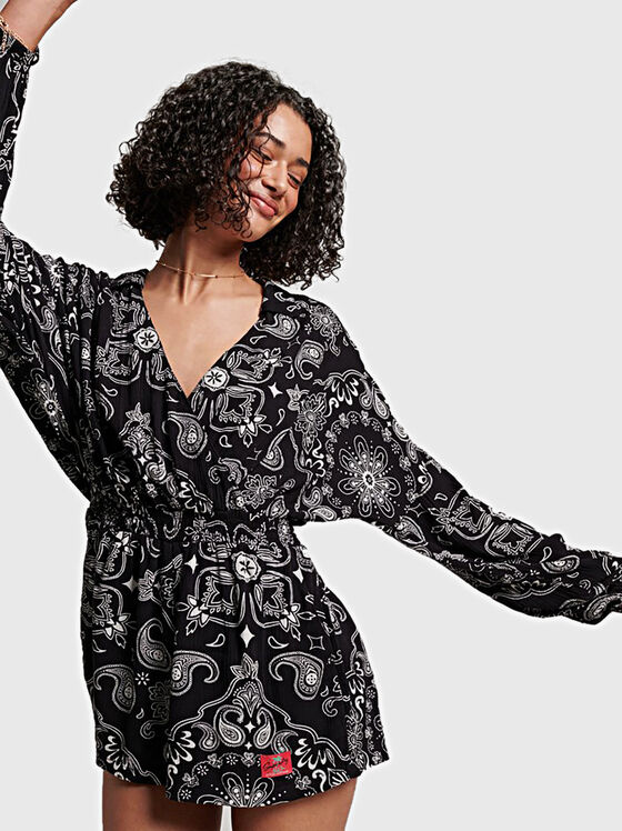 VINTAGE black jumpsuit with paisley print - 1