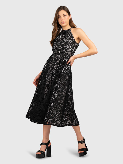 Lace midi dress with halter neckline