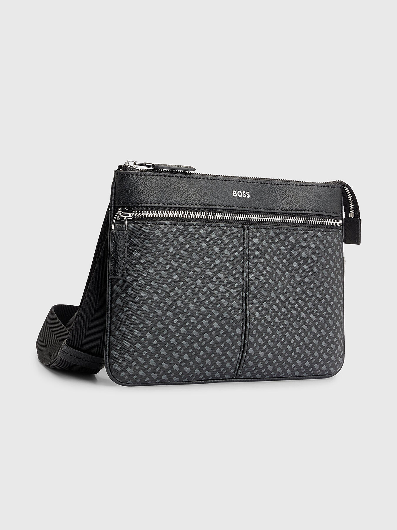 BOSS ブラックショルダーバッグ Crossbody bag with monogram print brand BOSS