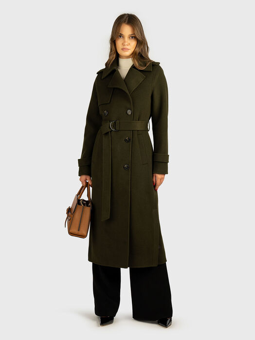 Wool coat with waist belt 