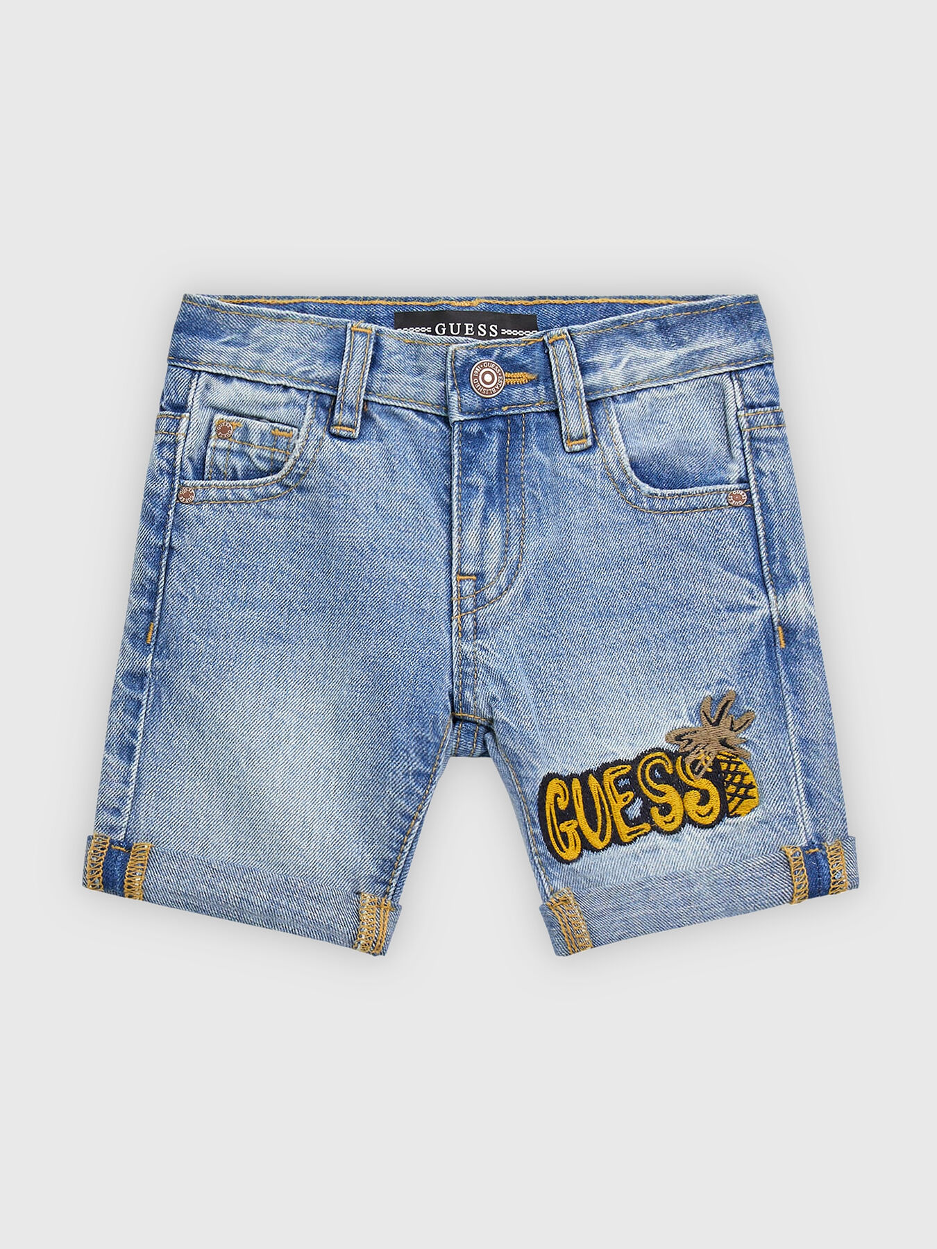 Denim shorts with logo embroidery brand GUESS