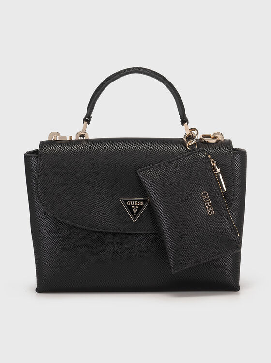 Черна кросбоди чанта с триъгълен лого детайл - 1