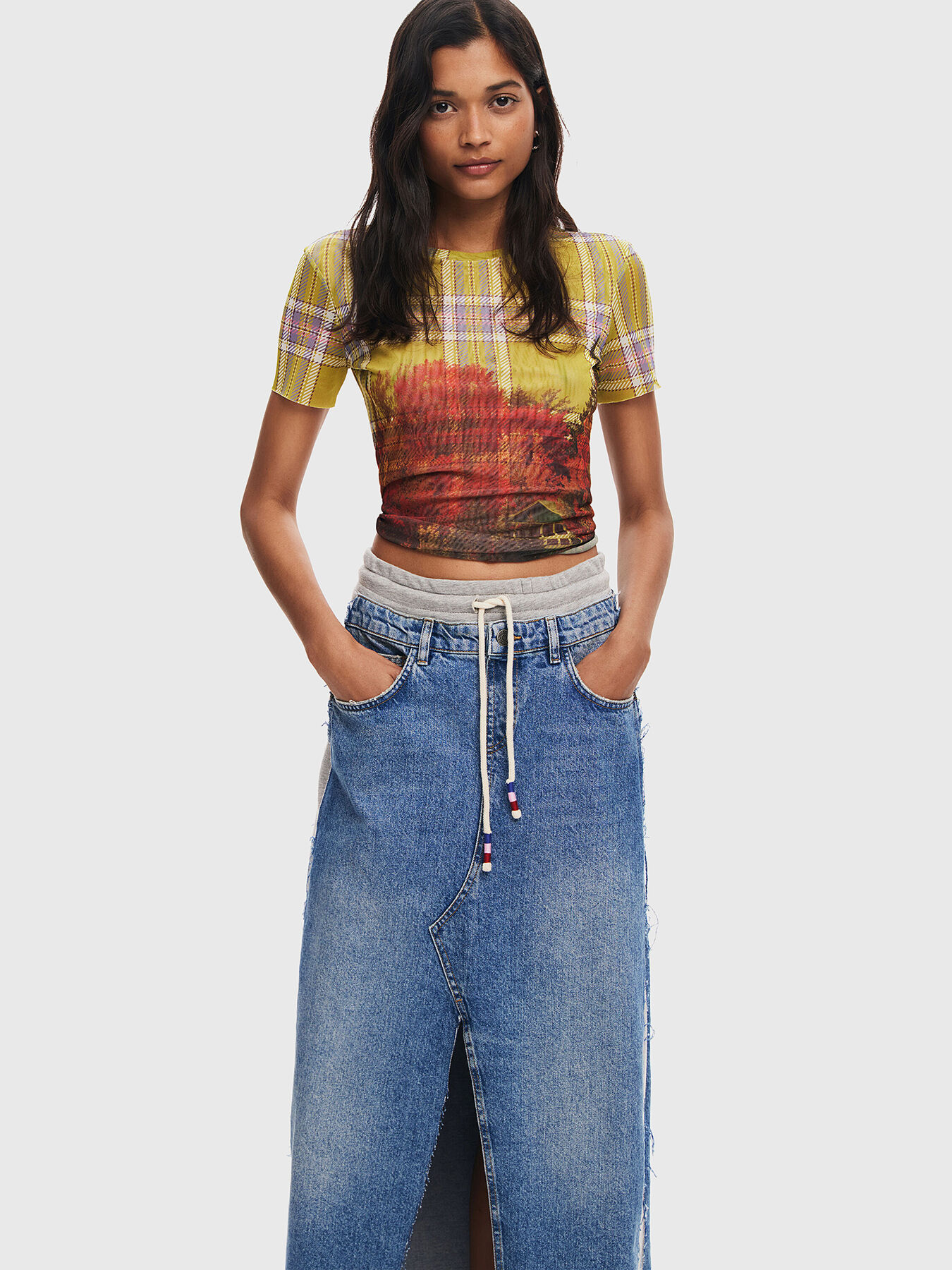 誠実 PEKIN denim maxi skirt brand DESIGUAL — Globalbrandsstore.com/en ジャケット・アウター