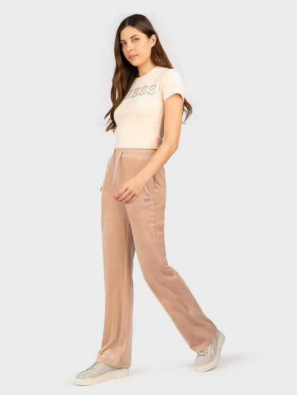 Velvet T-shirt with logo rhinestones - 2