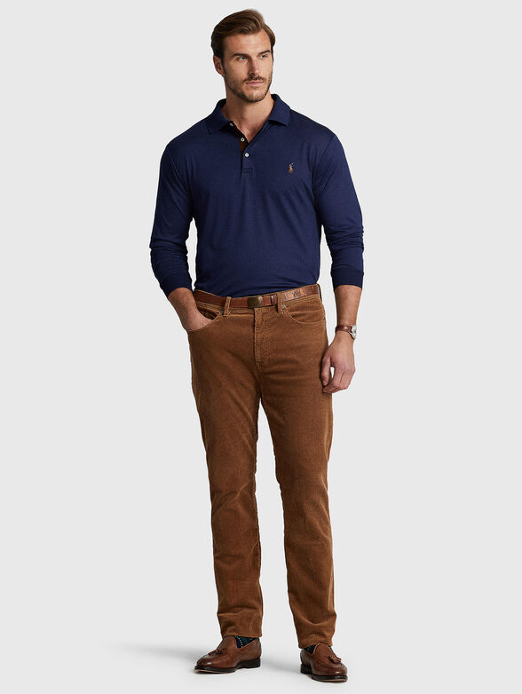 Blue cotton Polo-shirt with long sleeves - 2