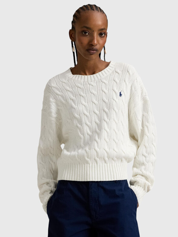 Cable knit cotton crew neck jumper - 1