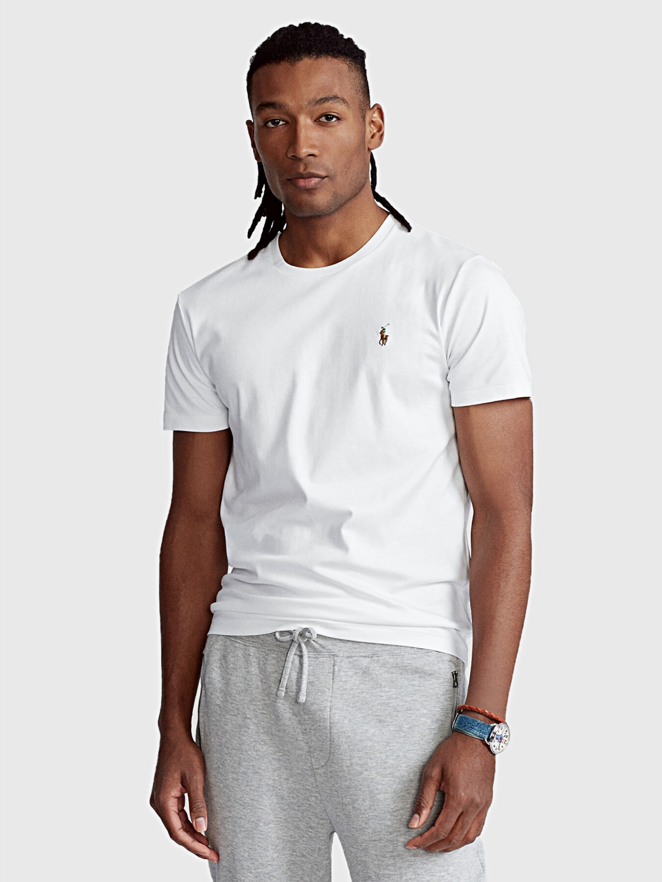 White cotton tee with logo embroidery brand POLO RALPH LAUREN Globalbrandsstore en