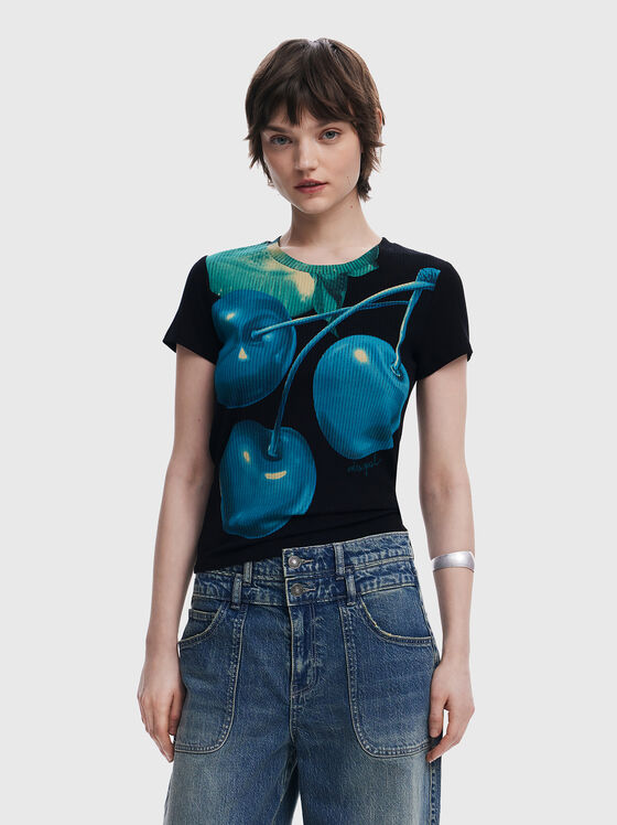 Ribbed blouse with contrasting print - 1