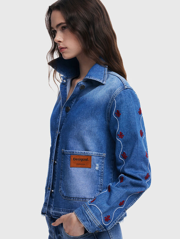 Denim jacket with floral embroidery - 4