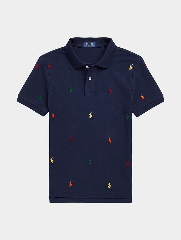 Blue Polo shirt with coloured logo embroidery - 1
