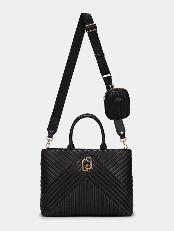 Black quilted bag with gold logo - 2