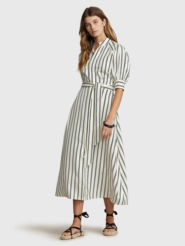 CICI silk midi dress with striped print and belt - 1