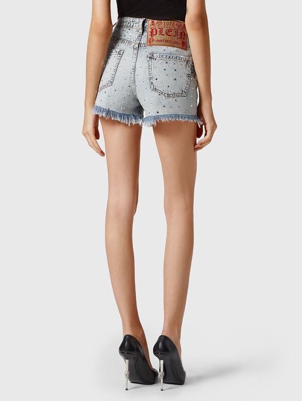 Denim shorts with appliqued rhinestones - 2