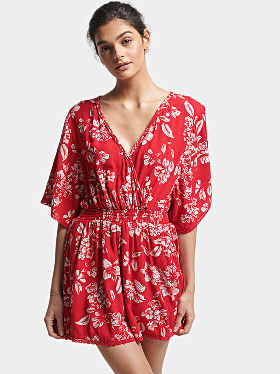 Гащеризон в червен цвят с флорални мотиви - 1