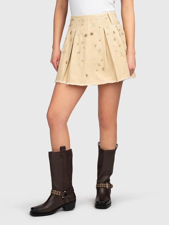 Mini pleated skirt with crystal appliques - 1