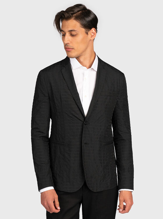 Черно сако с карирана текстура - 1