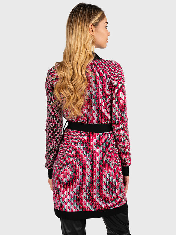 Long cardigan with belt and monogram logo pattern - 3