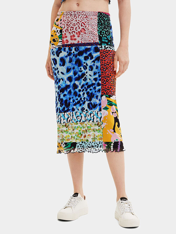 Midi skirt with colorful patchwork print - 1